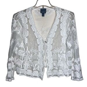 Rabbit Rabbit Rabbit White Cropped Lace and Crochet Button Front Top Size Large